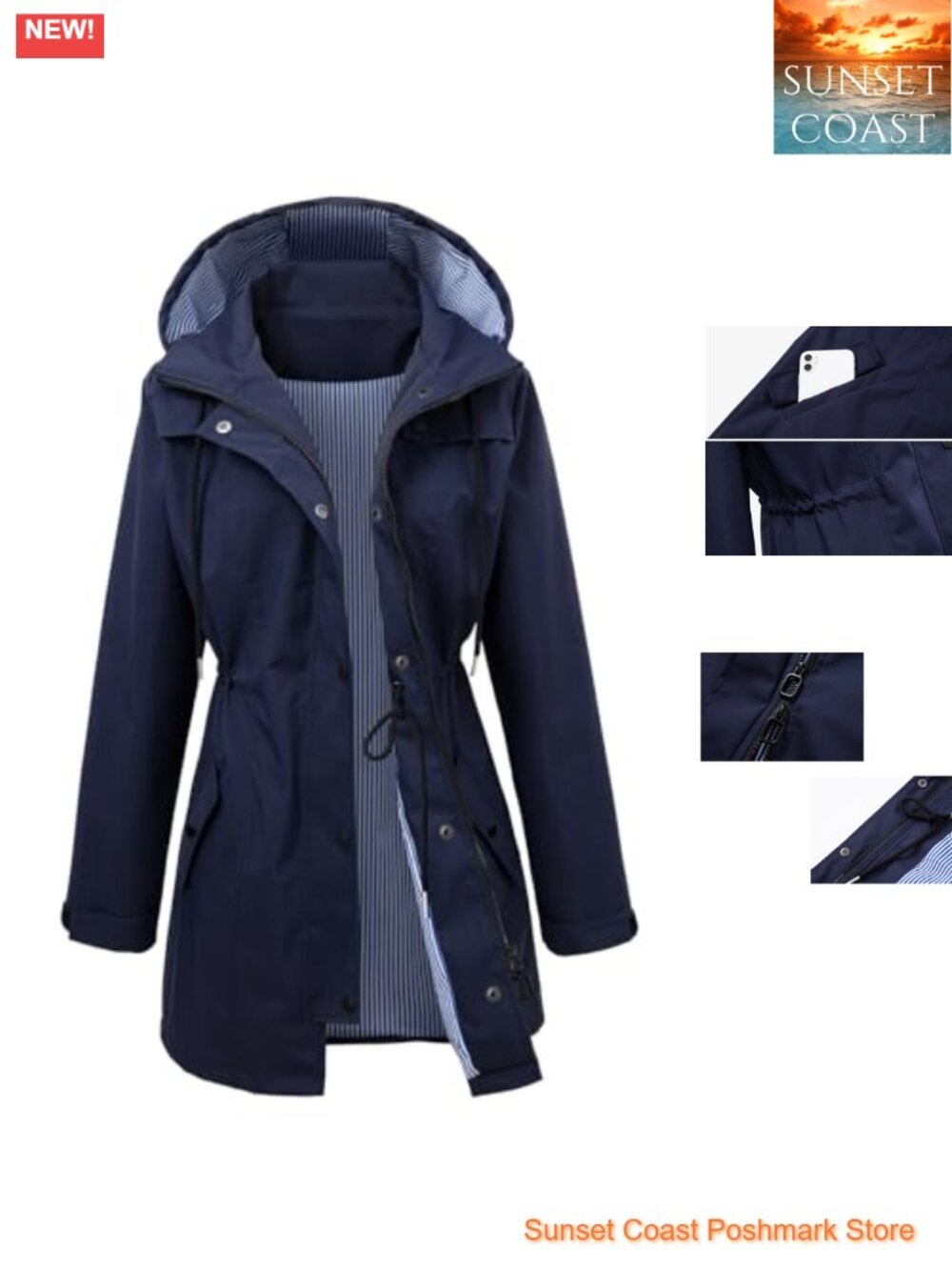 Waterproof Long Rain Jacket Hooded Windbreaker Raincoat for Women